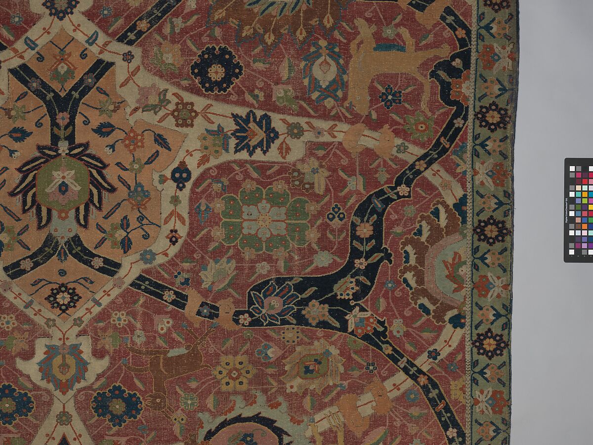 Carpet, Cotton (warp and weft), wool (weft and pile); asymmetrically knotted pile