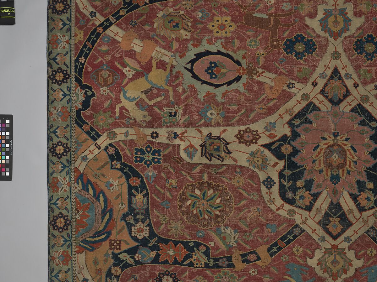 Carpet, Cotton (warp and weft), wool (weft and pile); asymmetrically knotted pile