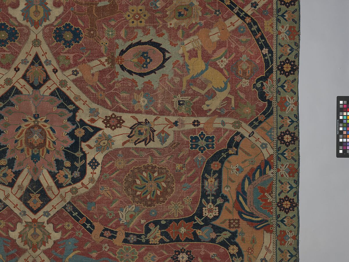 Carpet, Cotton (warp and weft), wool (weft and pile); asymmetrically knotted pile