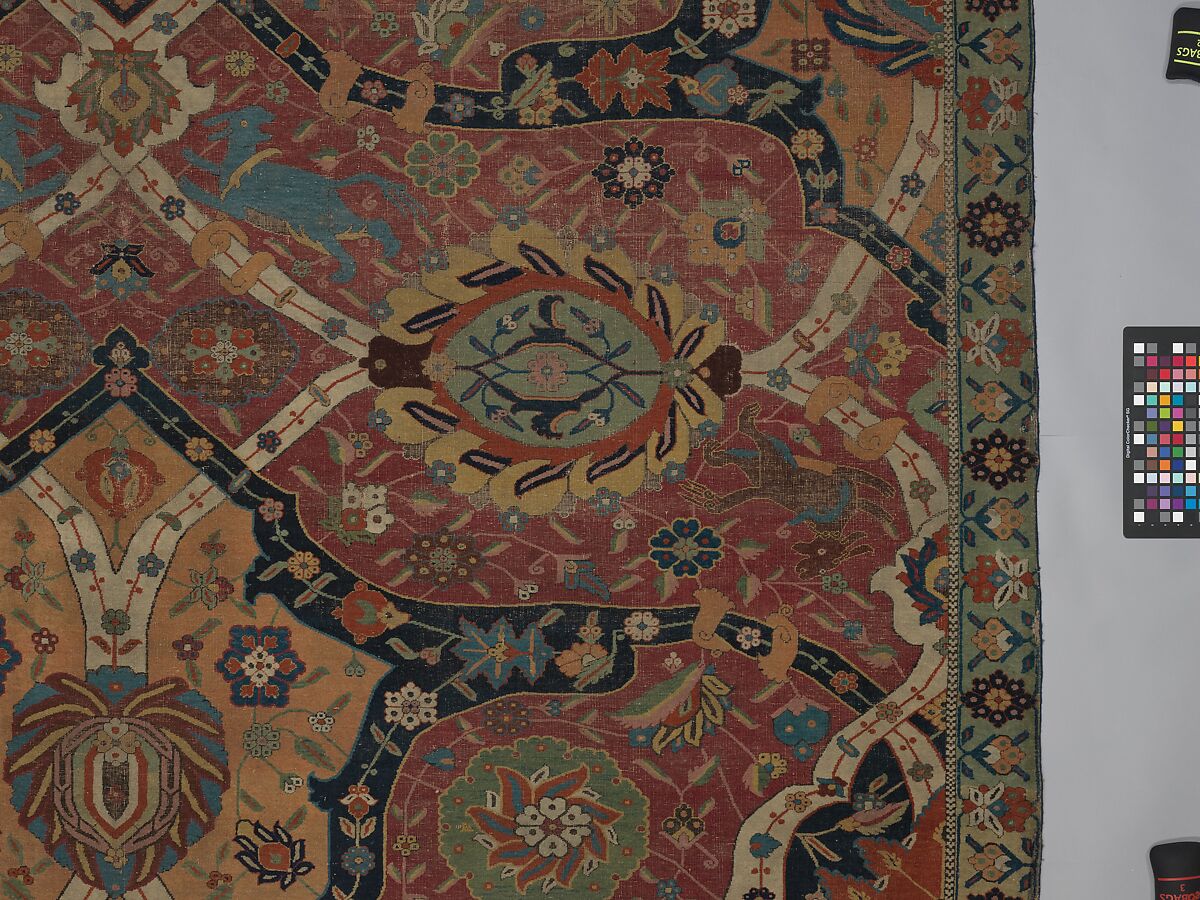 Carpet, Cotton (warp and weft), wool (weft and pile); asymmetrically knotted pile