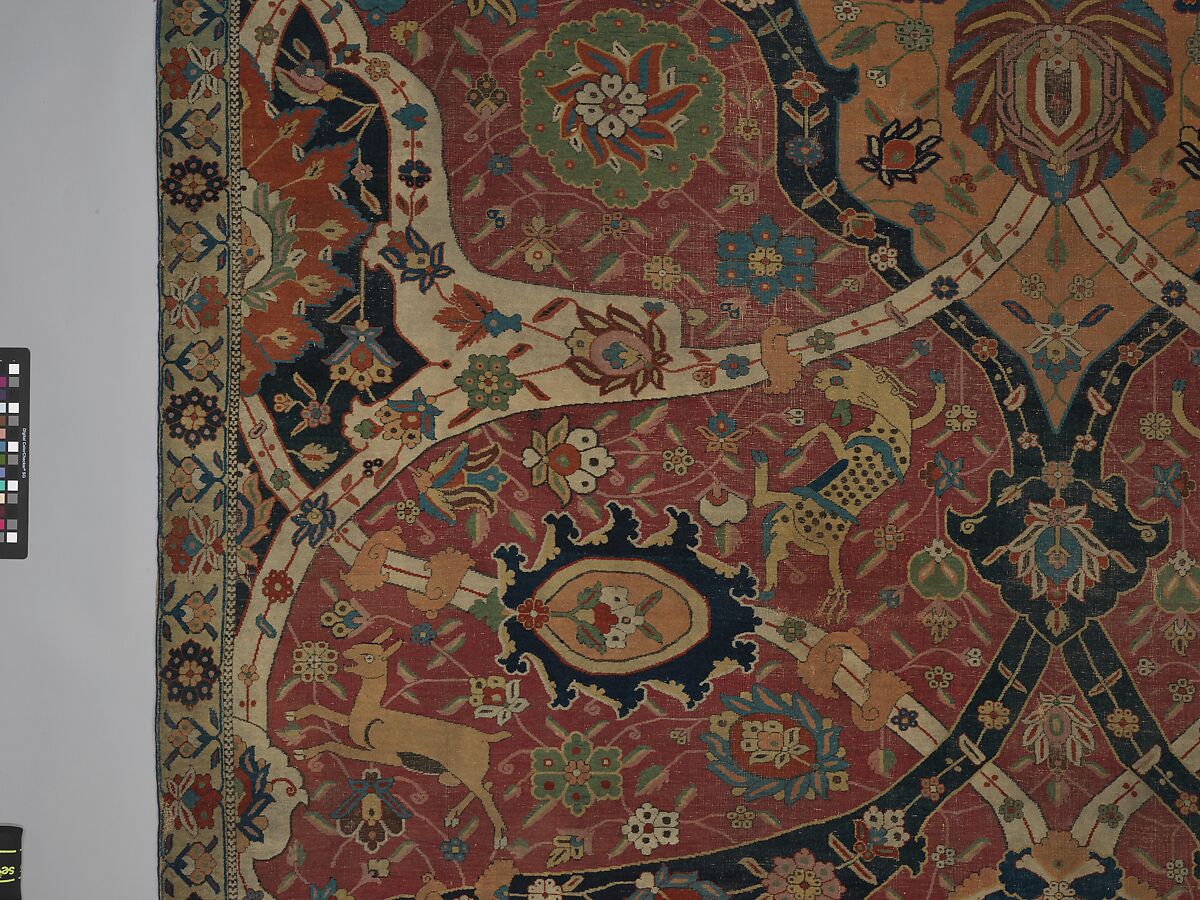 Carpet, Cotton (warp and weft), wool (weft and pile); asymmetrically knotted pile