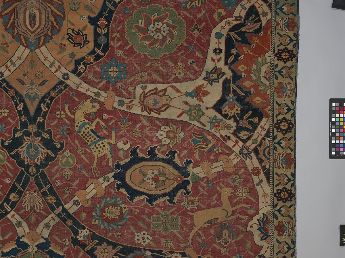 Carpet, Cotton (warp and weft), wool (weft and pile); asymmetrically knotted pile
