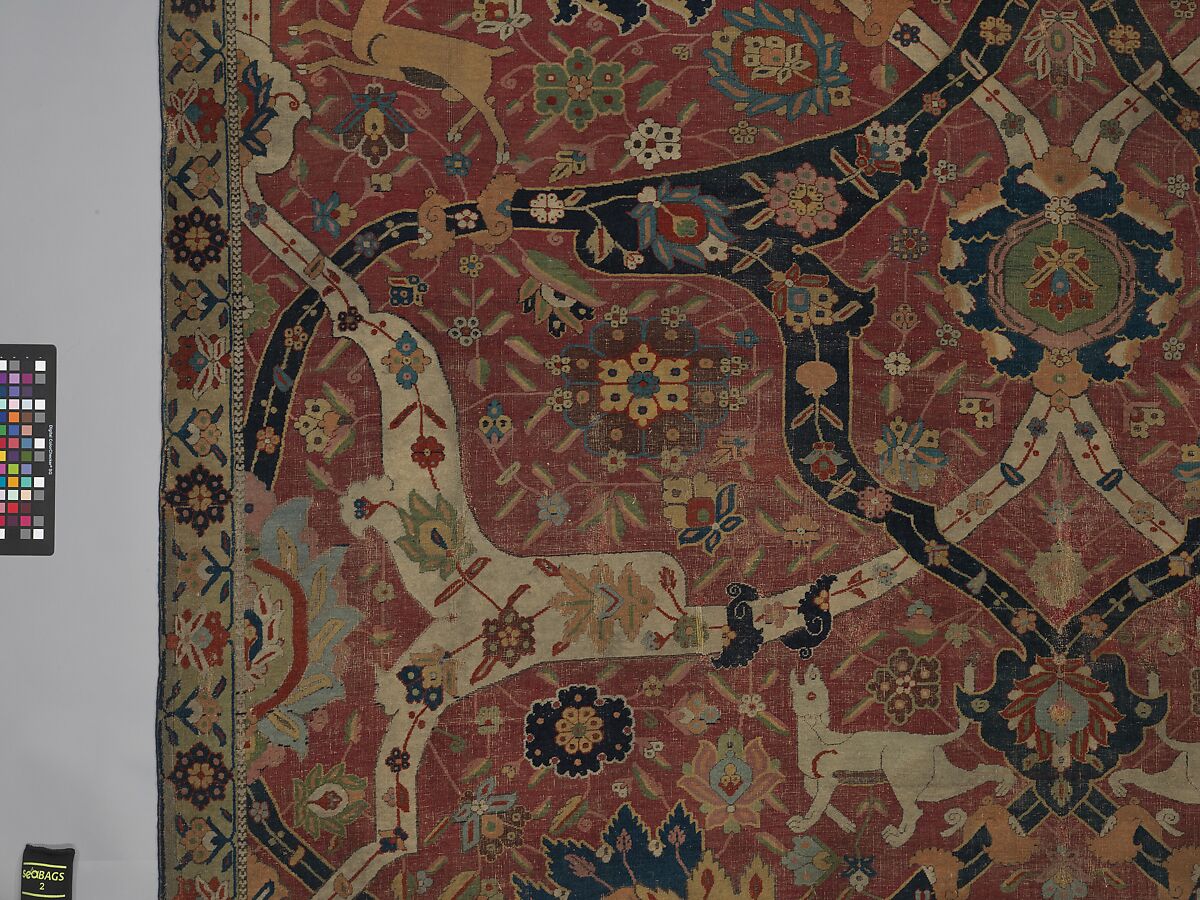 Carpet, Cotton (warp and weft), wool (weft and pile); asymmetrically knotted pile