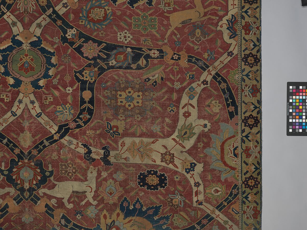 Carpet, Cotton (warp and weft), wool (weft and pile); asymmetrically knotted pile