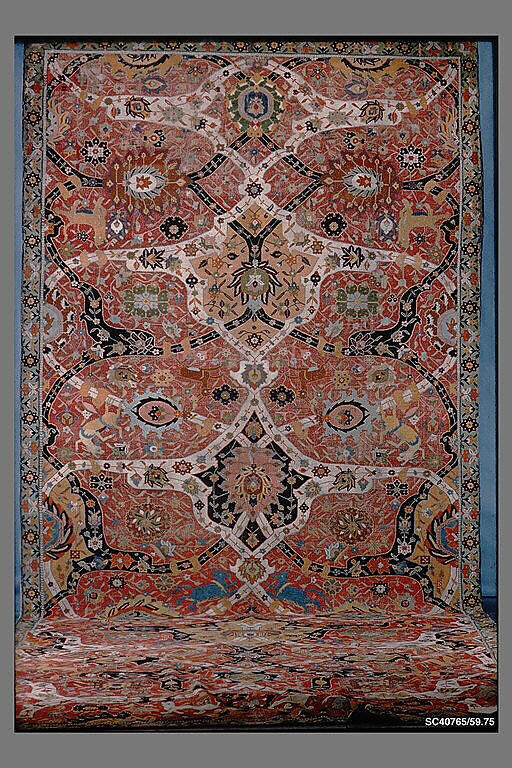 Carpet, Cotton (warp and weft), wool (weft and pile); asymmetrically knotted pile