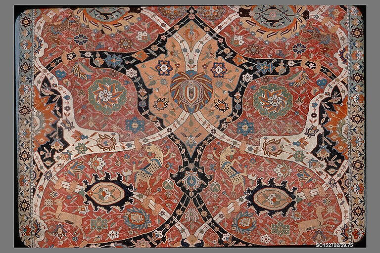 Carpet, Cotton (warp and weft), wool (weft and pile); asymmetrically knotted pile