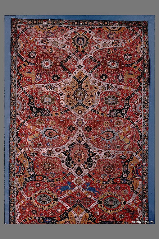 Carpet, Cotton (warp and weft), wool (weft and pile); asymmetrically knotted pile