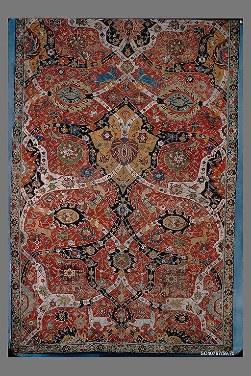 Carpet, Cotton (warp and weft), wool (weft and pile); asymmetrically knotted pile