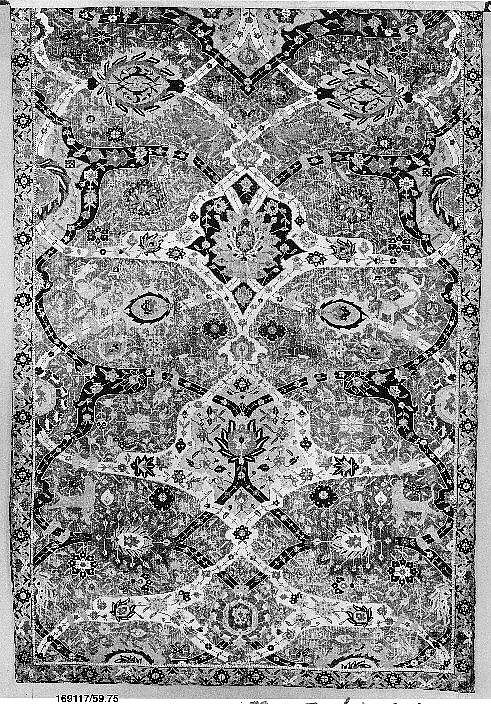 Carpet, Cotton (warp and weft), wool (weft and pile); asymmetrically knotted pile