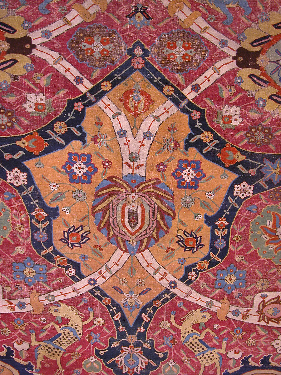 Carpet, Cotton (warp and weft), wool (weft and pile); asymmetrically knotted pile