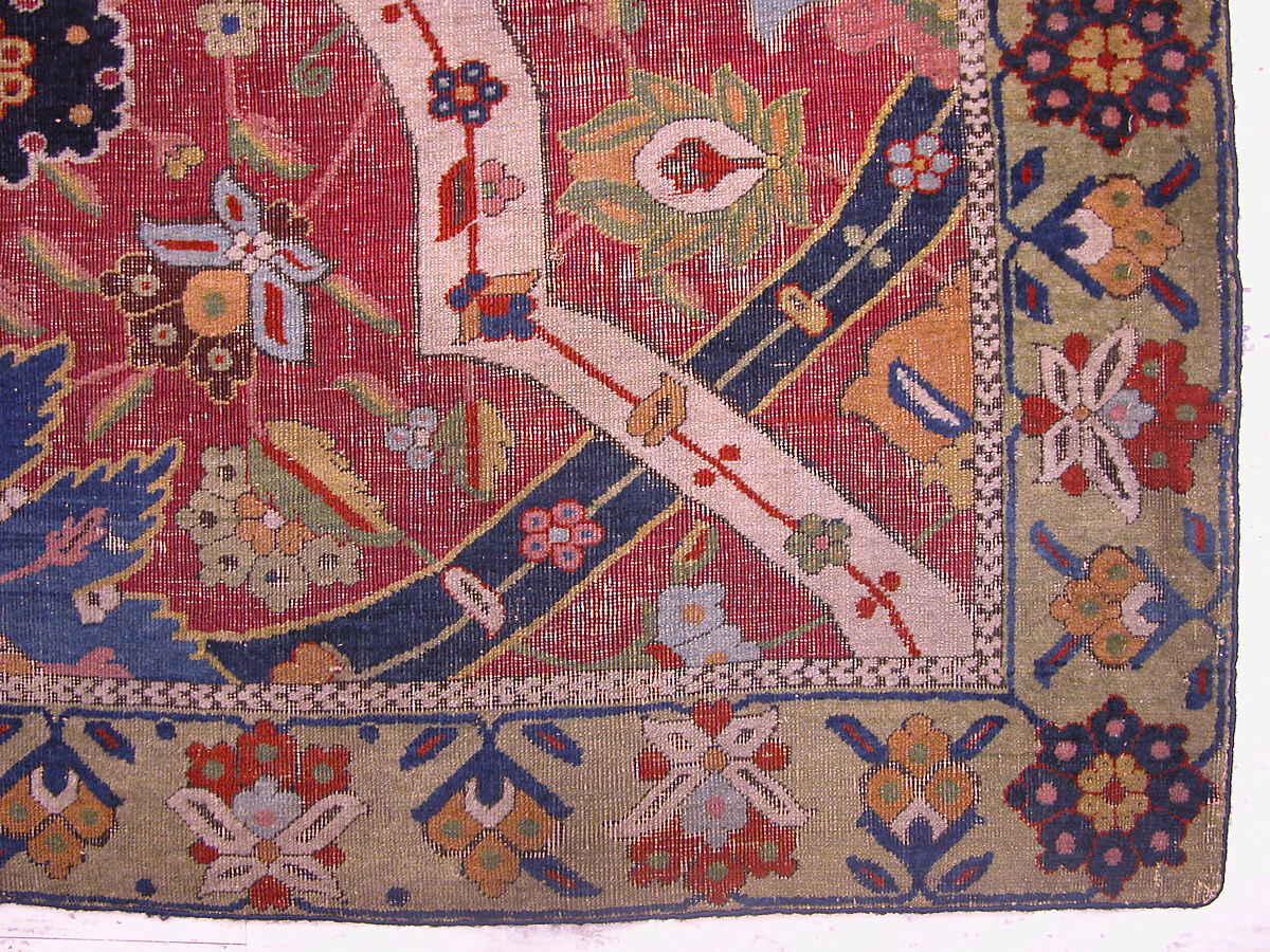 Carpet, Cotton (warp and weft), wool (weft and pile); asymmetrically knotted pile