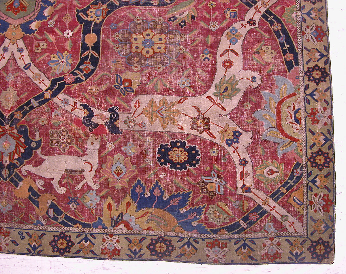 Carpet, Cotton (warp and weft), wool (weft and pile); asymmetrically knotted pile