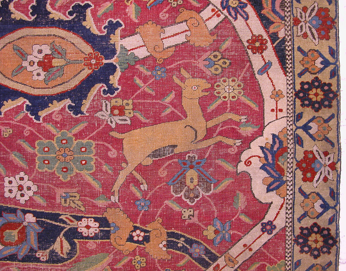 Carpet, Cotton (warp and weft), wool (weft and pile); asymmetrically knotted pile