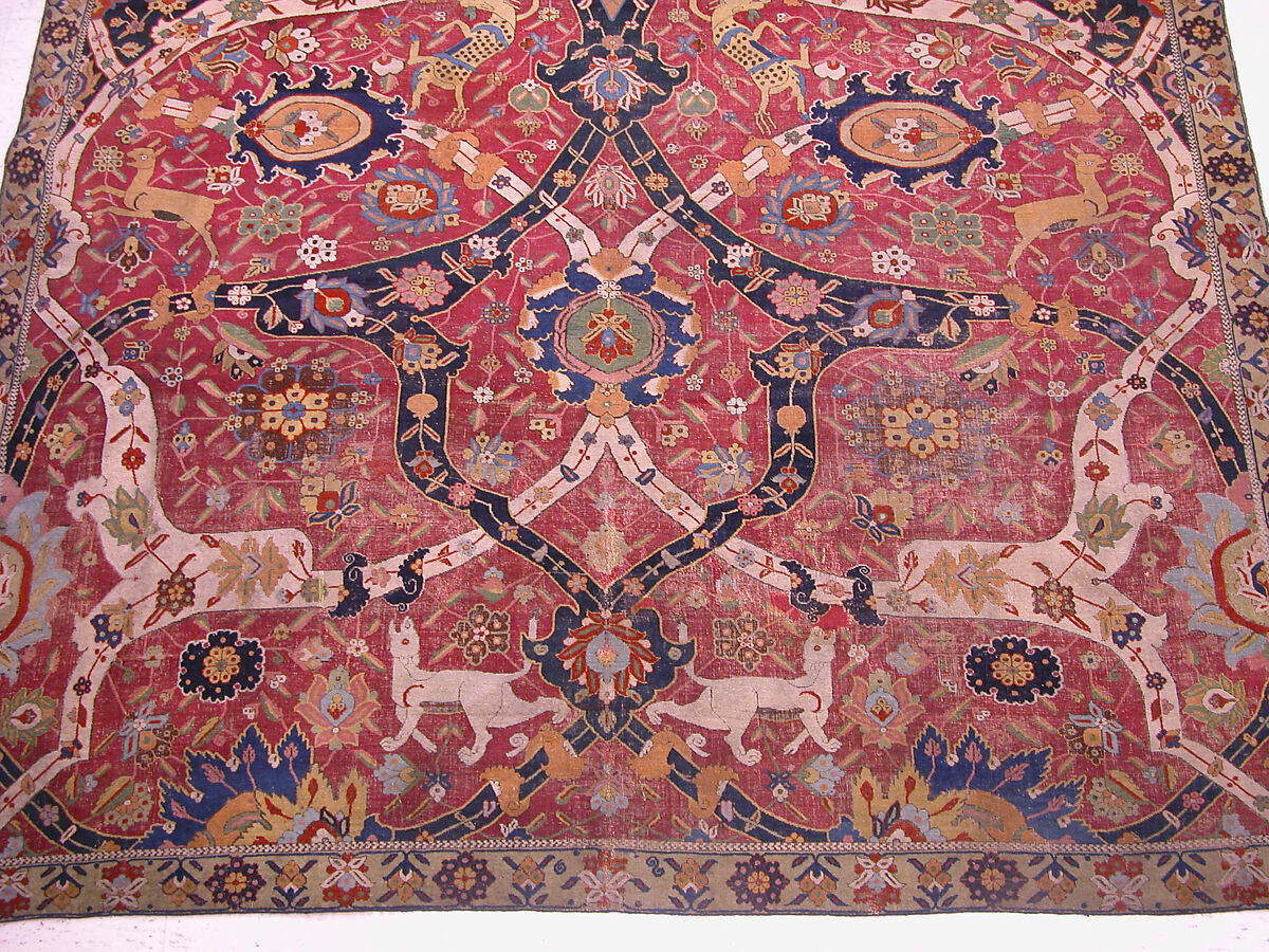 Carpet, Cotton (warp and weft), wool (weft and pile); asymmetrically knotted pile