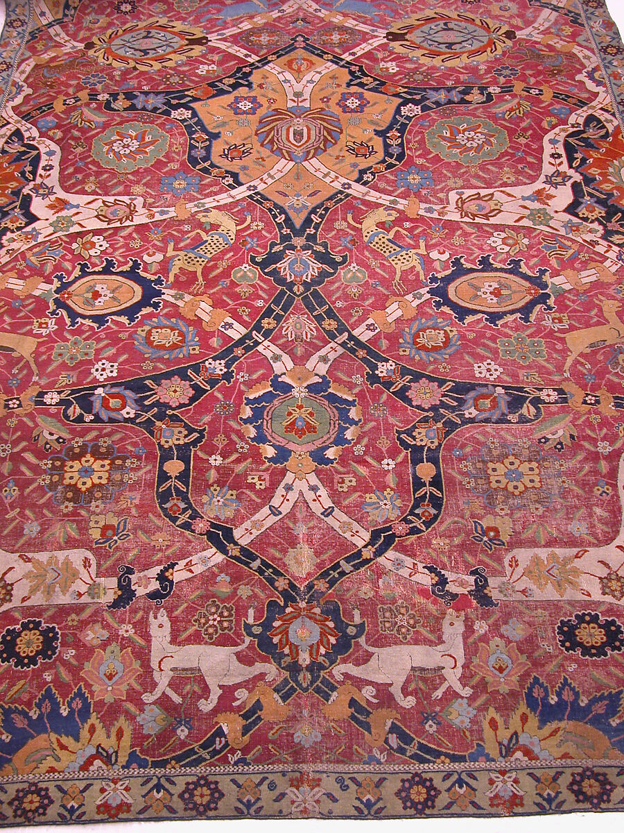 Carpet, Cotton (warp and weft), wool (weft and pile); asymmetrically knotted pile