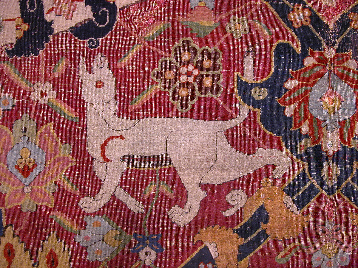 Carpet, Cotton (warp and weft), wool (weft and pile); asymmetrically knotted pile