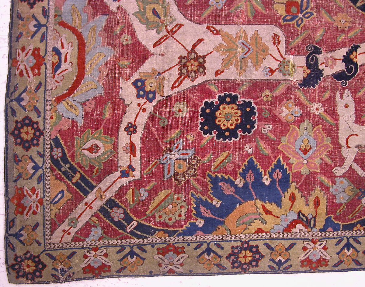 Carpet, Cotton (warp and weft), wool (weft and pile); asymmetrically knotted pile