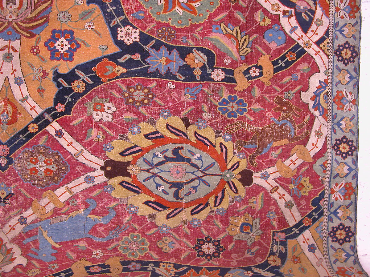 Carpet, Cotton (warp and weft), wool (weft and pile); asymmetrically knotted pile