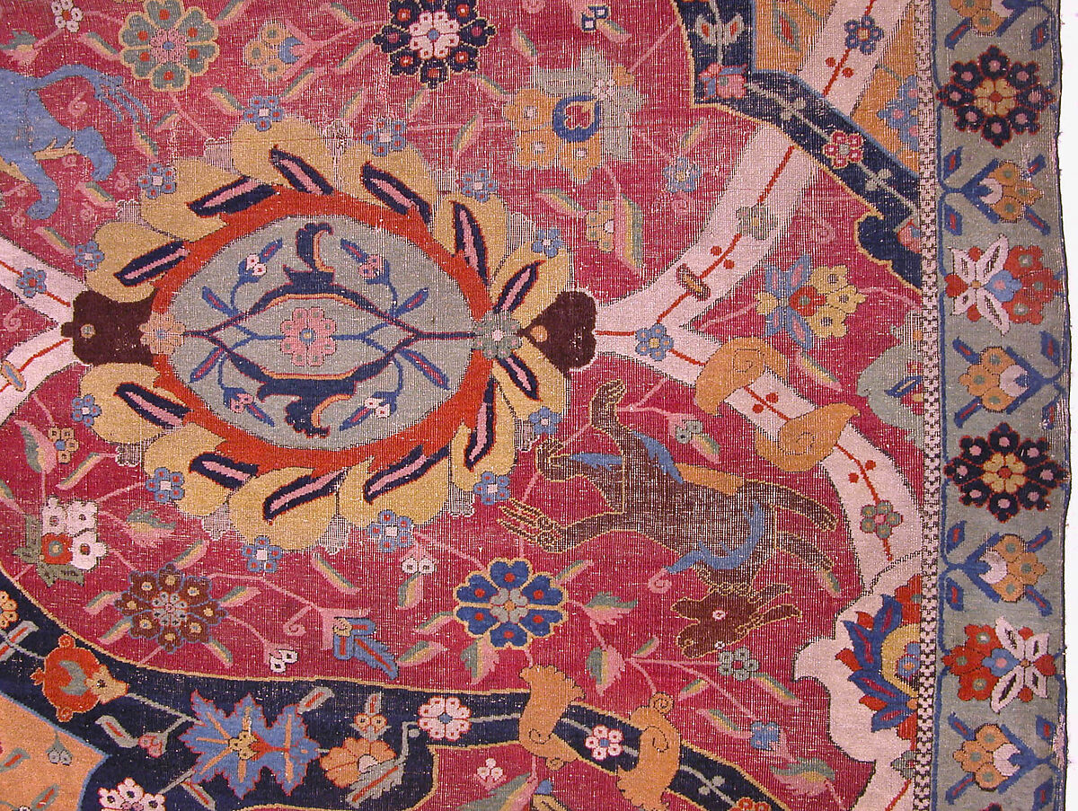 Carpet, Cotton (warp and weft), wool (weft and pile); asymmetrically knotted pile