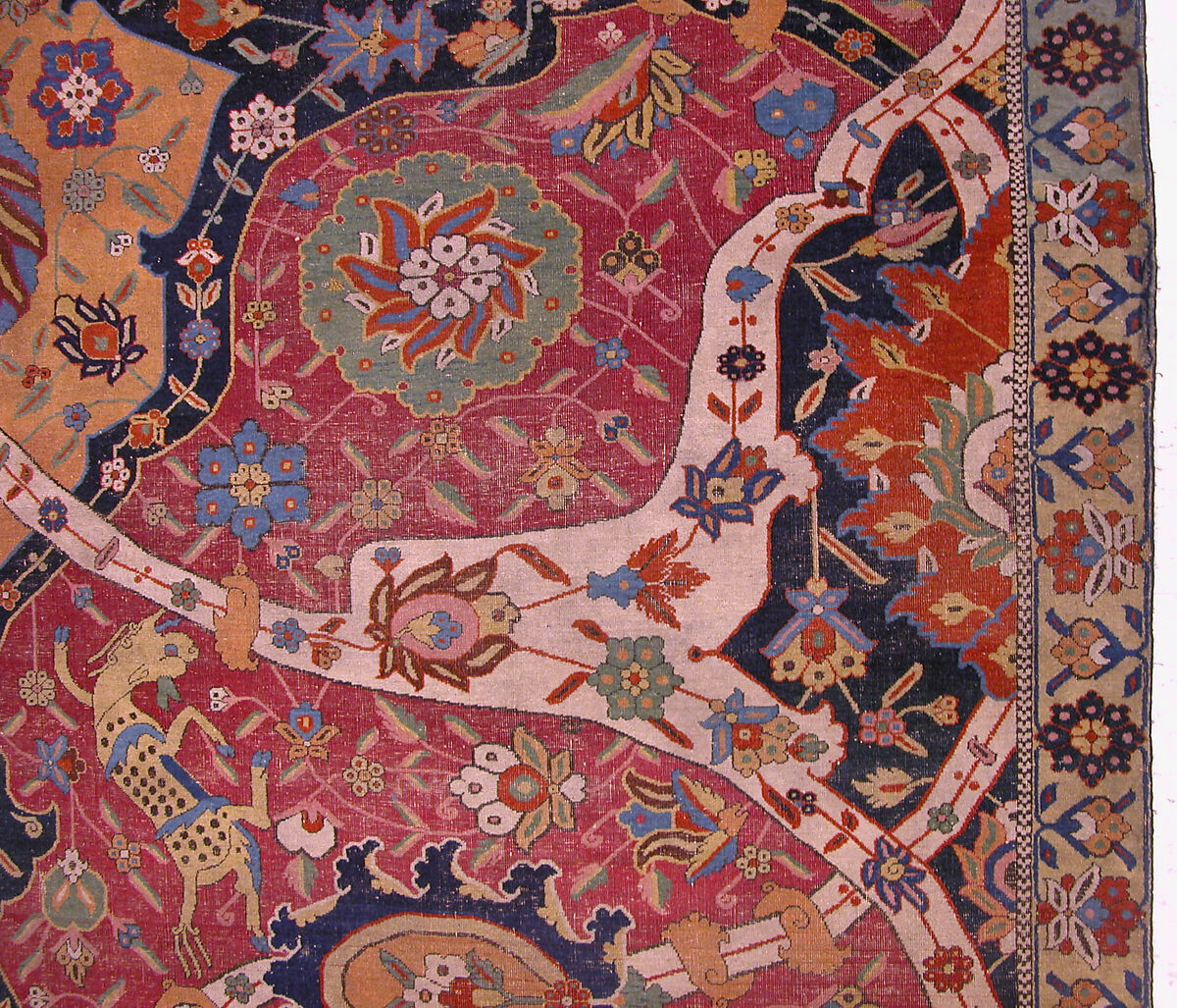 Carpet, Cotton (warp and weft), wool (weft and pile); asymmetrically knotted pile