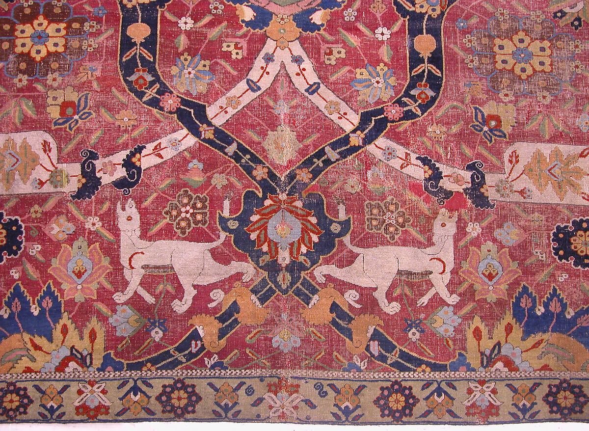 Carpet, Cotton (warp and weft), wool (weft and pile); asymmetrically knotted pile