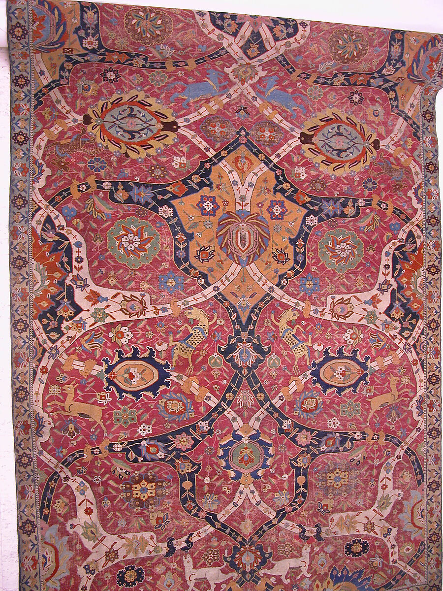 Carpet, Cotton (warp and weft), wool (weft and pile); asymmetrically knotted pile