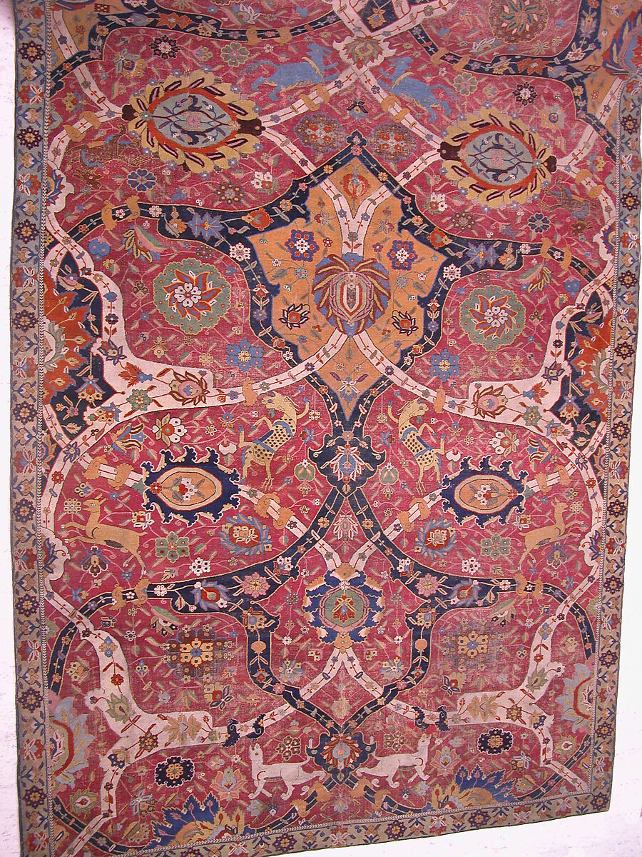 Carpet, Cotton (warp and weft), wool (weft and pile); asymmetrically knotted pile