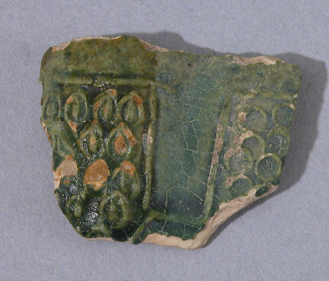 Ceramic Fragment, Earthenware; molded decoration, glazed 
