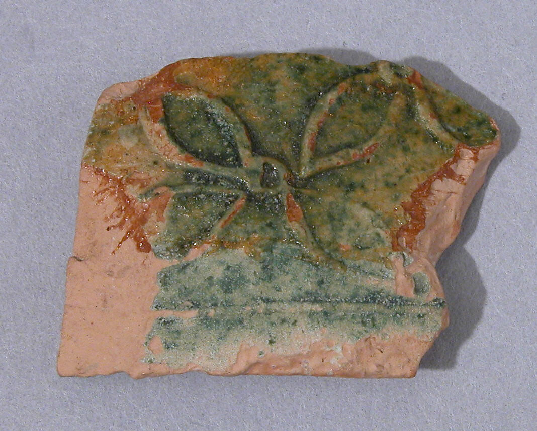 Ceramic Fragment, Earthenware; molded decoration, glazed 