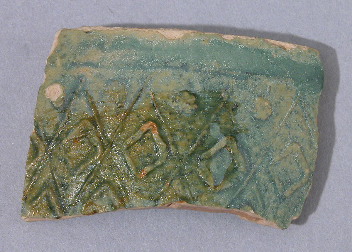 Ceramic Fragment, Earthenware; molded decoration, glazed 