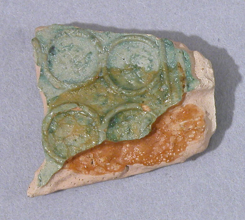 Ceramic Fragment, Earthenware; molded decoration, glazed 