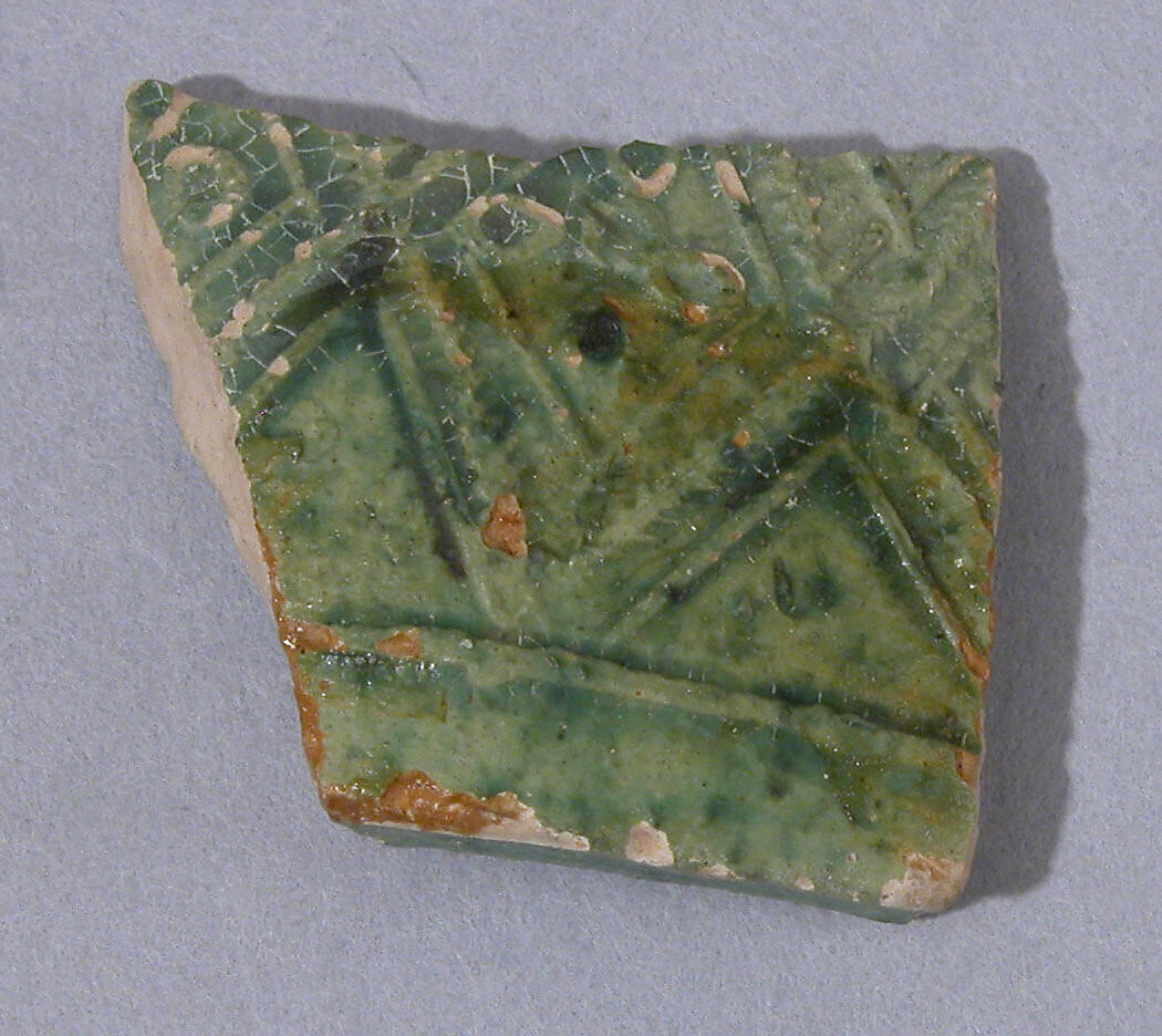 Ceramic Fragment, Earthenware; molded decoration, glazed 