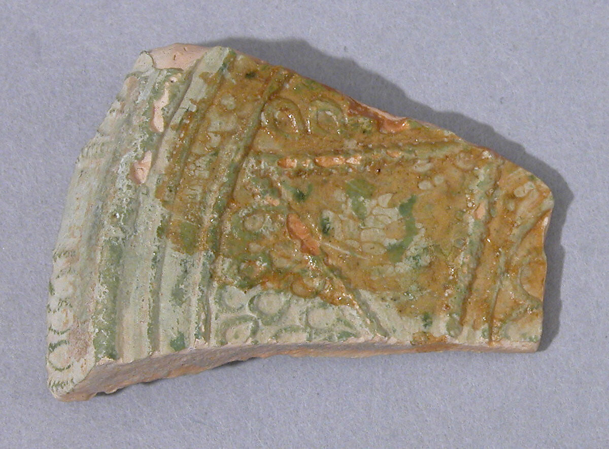 Ceramic Fragment, Earthenware; molded decoration, glazed 