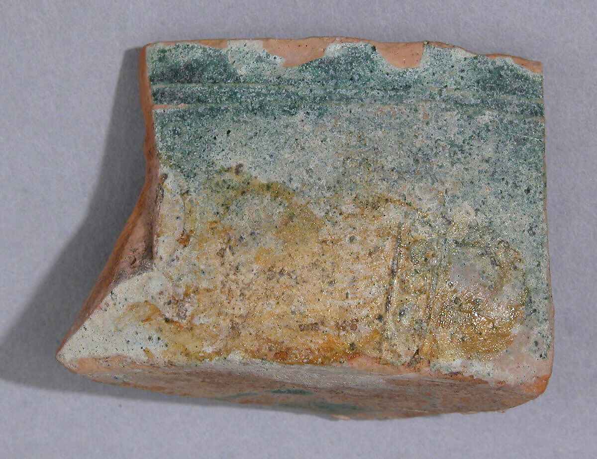 Ceramic Fragment, Earthenware; molded decoration, glazed 