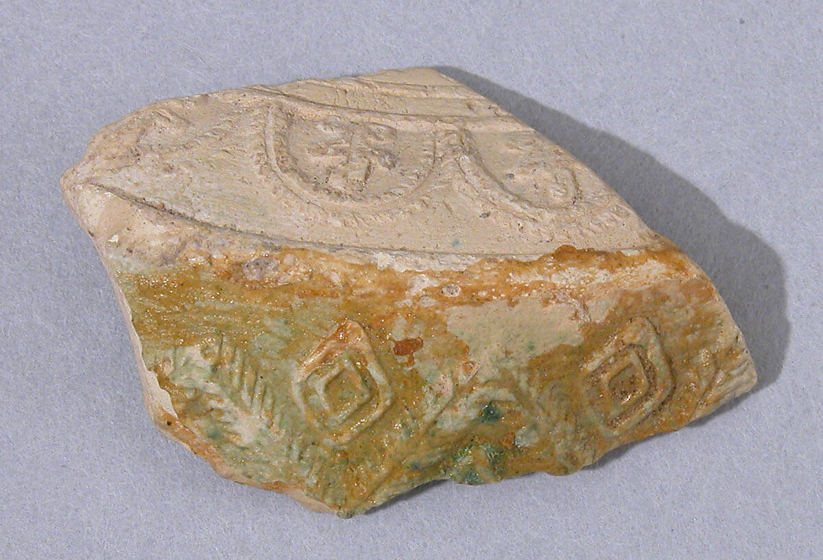Ceramic Fragment, Earthenware; molded decoration, glazed 