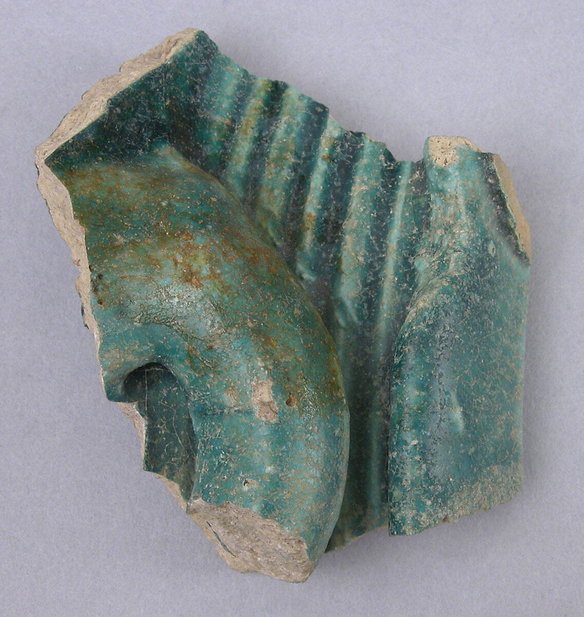 Fragment, Earthenware; incised decoration, glazed 