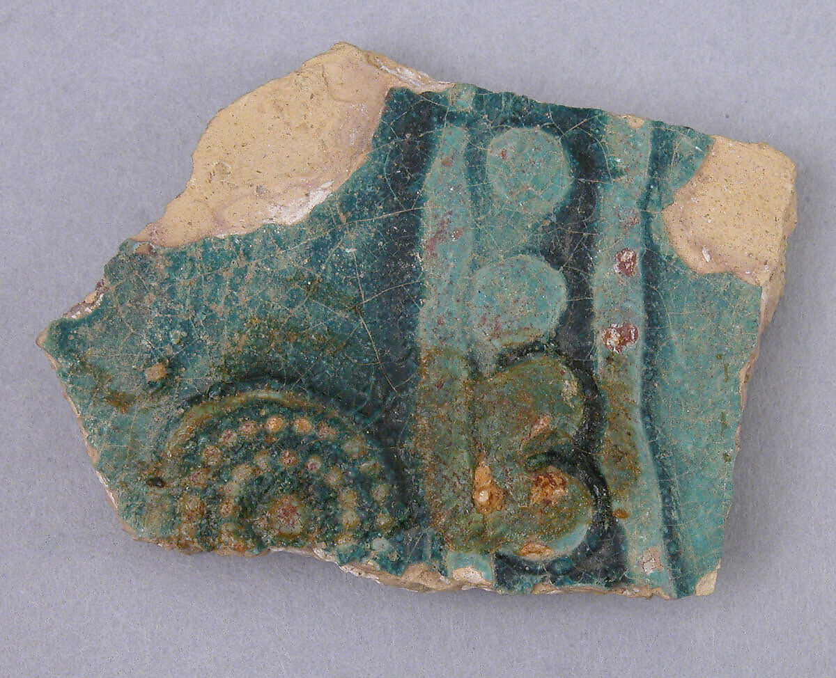 Fragment, Earthenware; molded decoration, glazed 