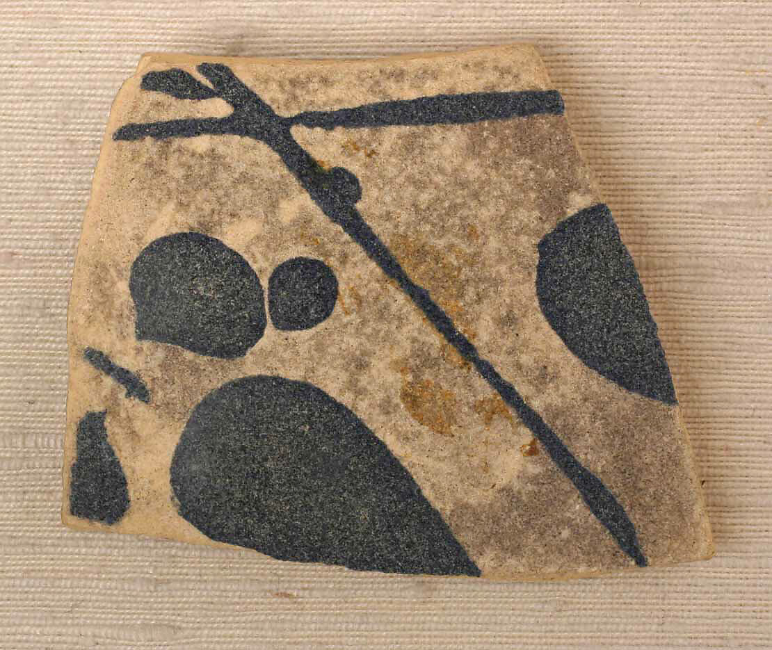 Fragment, Earthenware; painted splash glazed decoration 