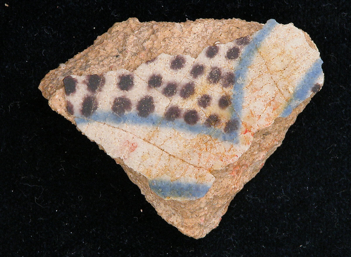 Fragment, Stonepaste; slip painted, incised, and splash glazed 