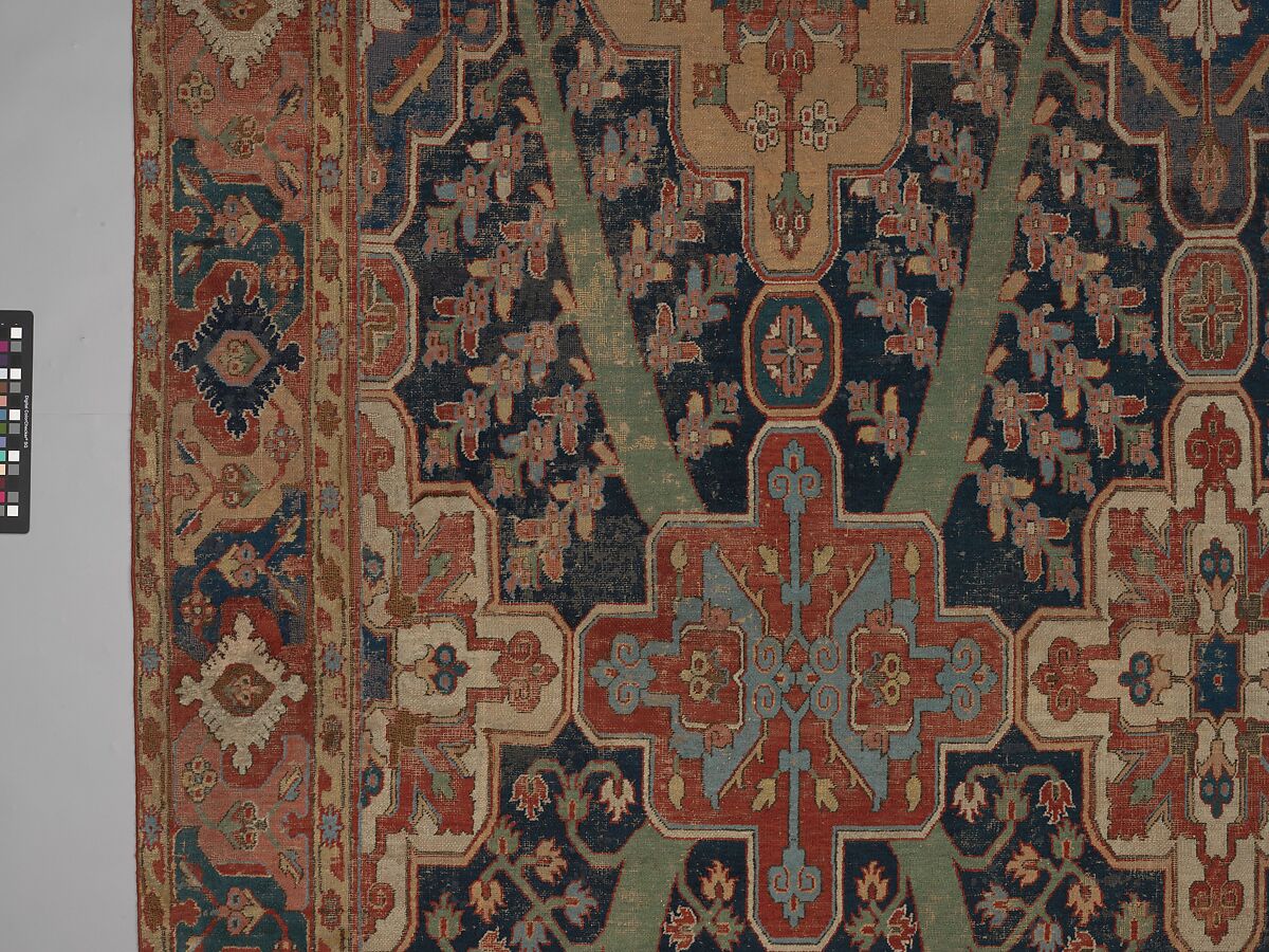 Carpet with Tree and Cartouche Design, Cotton (warp and weft), wool (pile); asymmetrically knotted pile