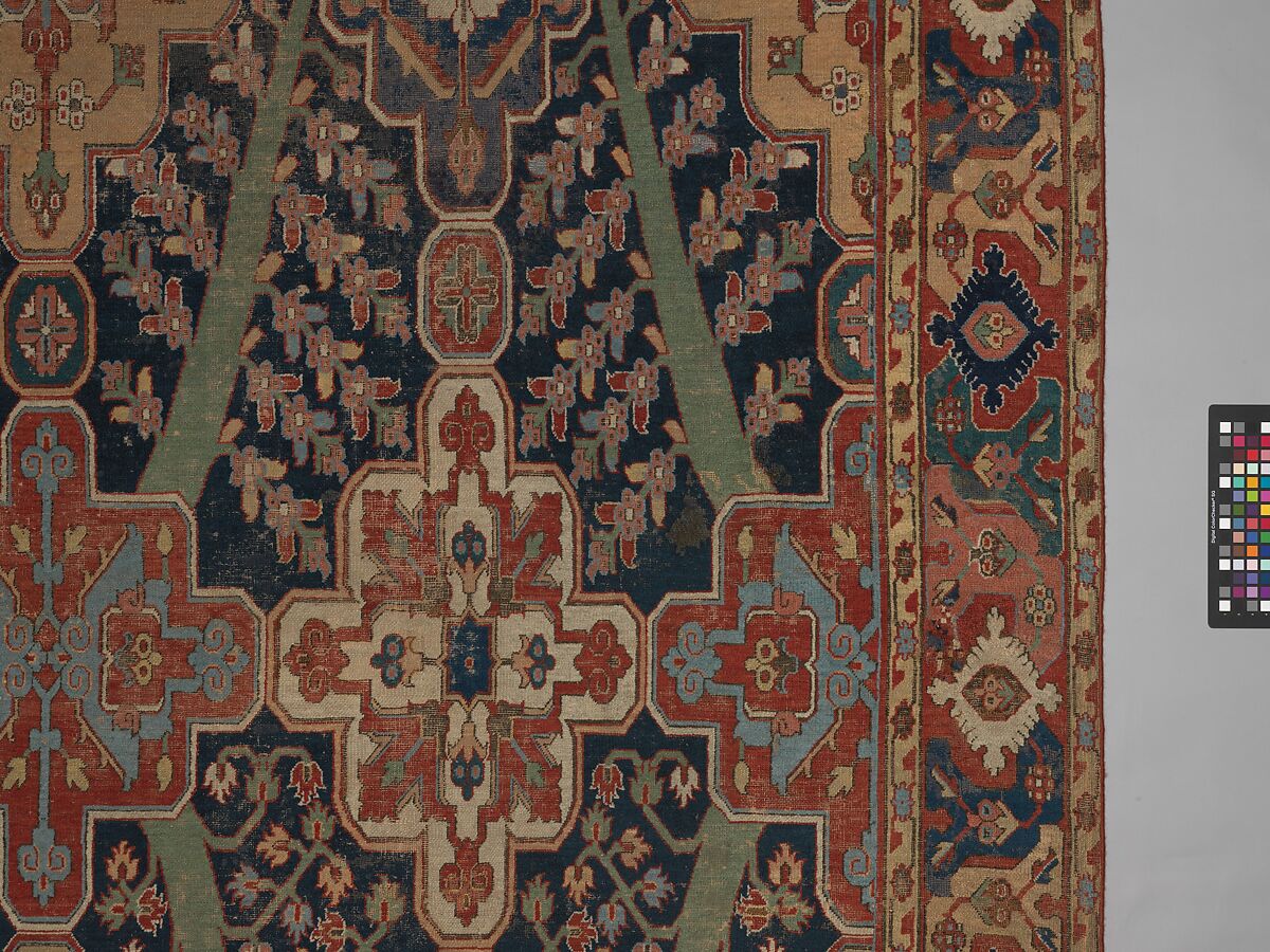 Carpet with Tree and Cartouche Design, Cotton (warp and weft), wool (pile); asymmetrically knotted pile