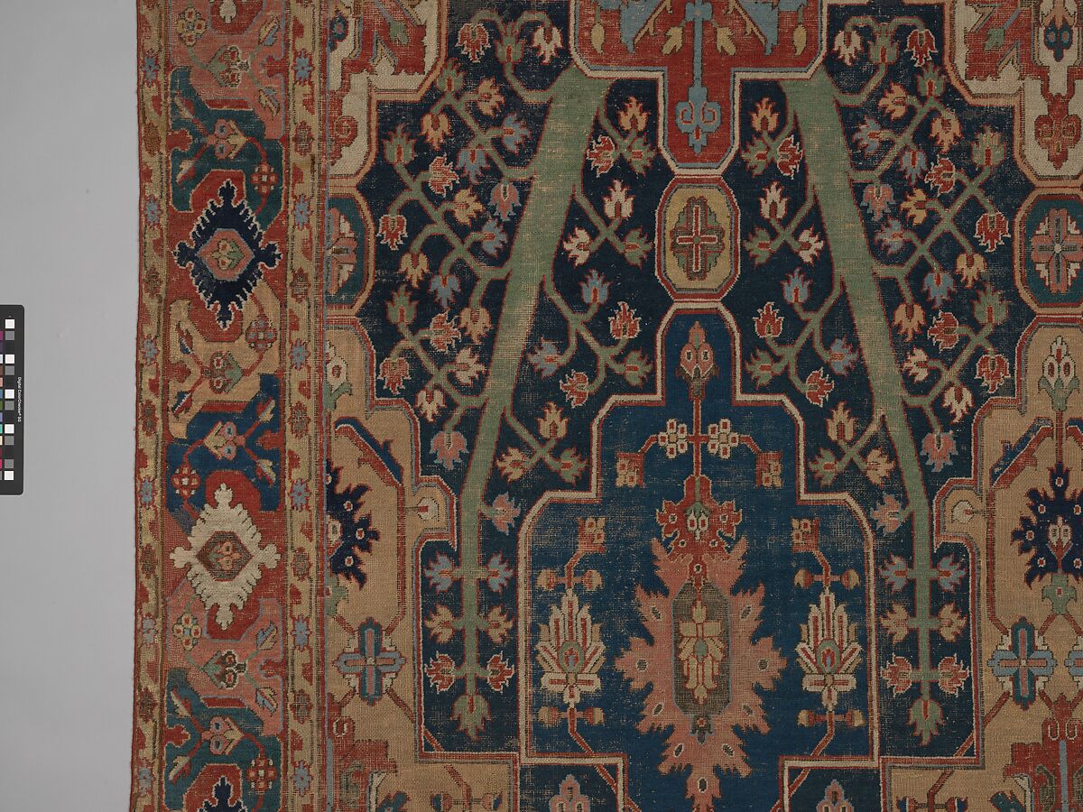 Carpet with Tree and Cartouche Design, Cotton (warp and weft), wool (pile); asymmetrically knotted pile
