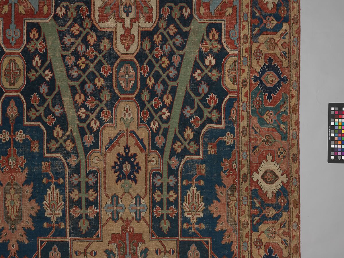 Carpet with Tree and Cartouche Design, Cotton (warp and weft), wool (pile); asymmetrically knotted pile