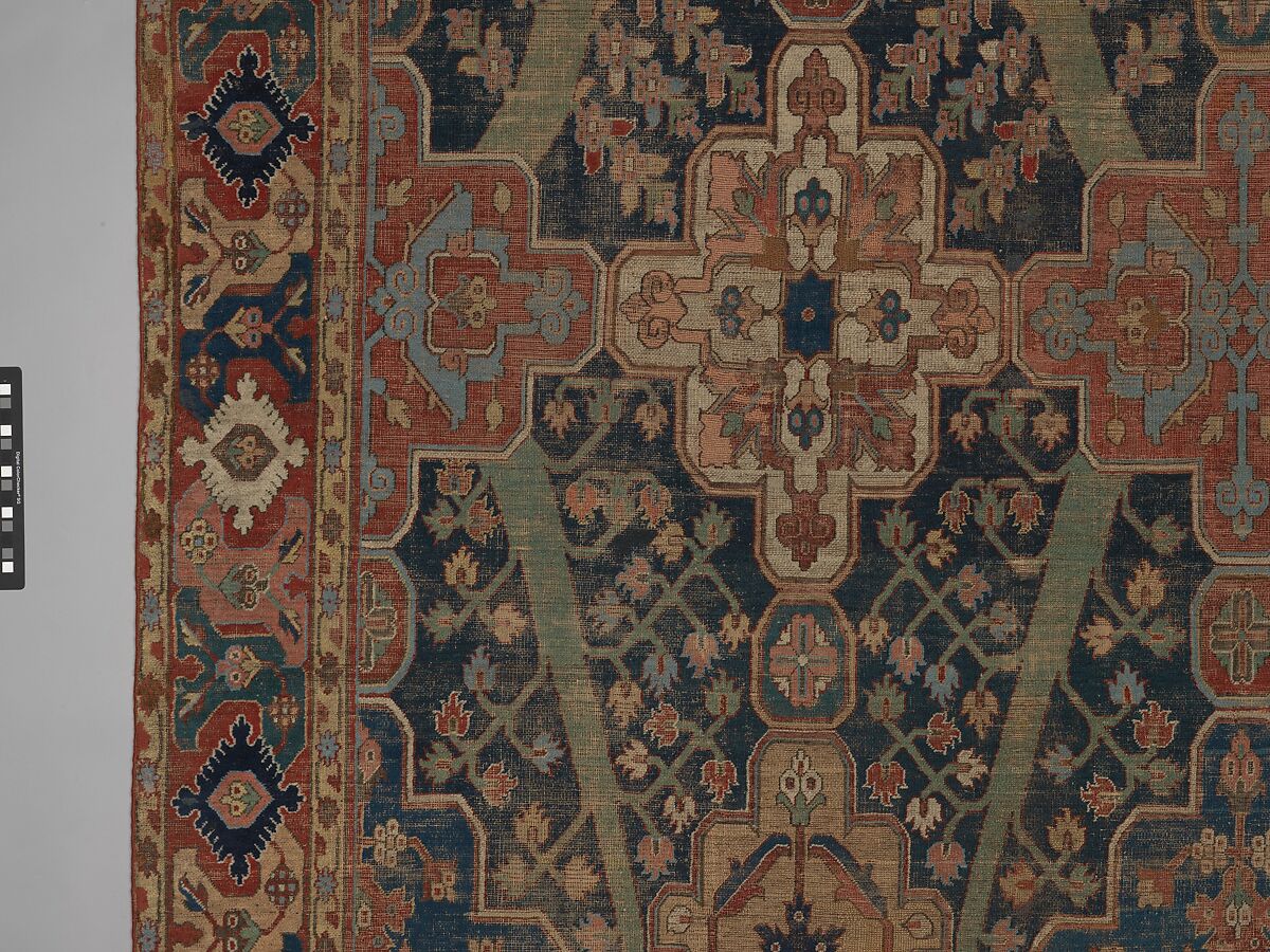 Carpet with Tree and Cartouche Design, Cotton (warp and weft), wool (pile); asymmetrically knotted pile