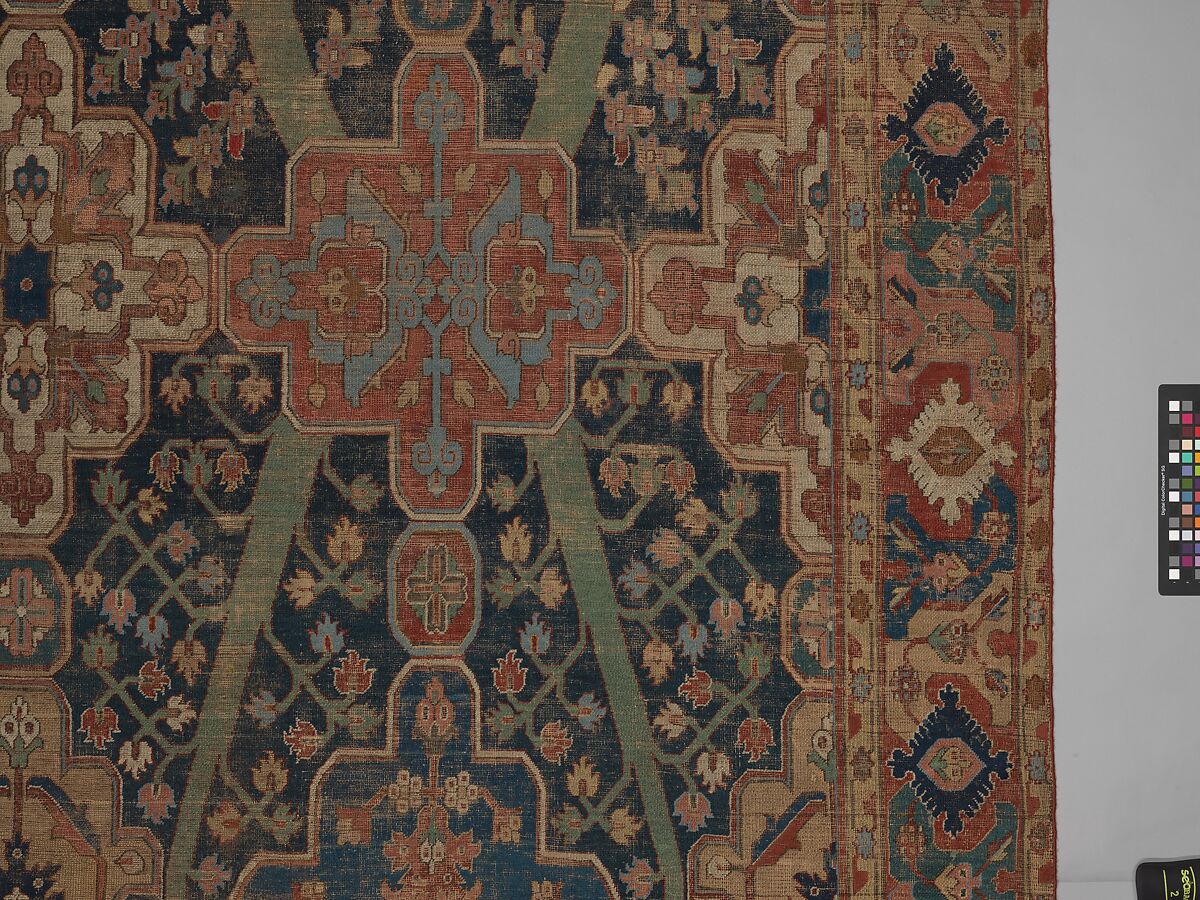 Carpet with Tree and Cartouche Design, Cotton (warp and weft), wool (pile); asymmetrically knotted pile
