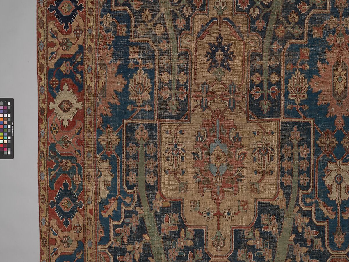 Carpet with Tree and Cartouche Design, Cotton (warp and weft), wool (pile); asymmetrically knotted pile