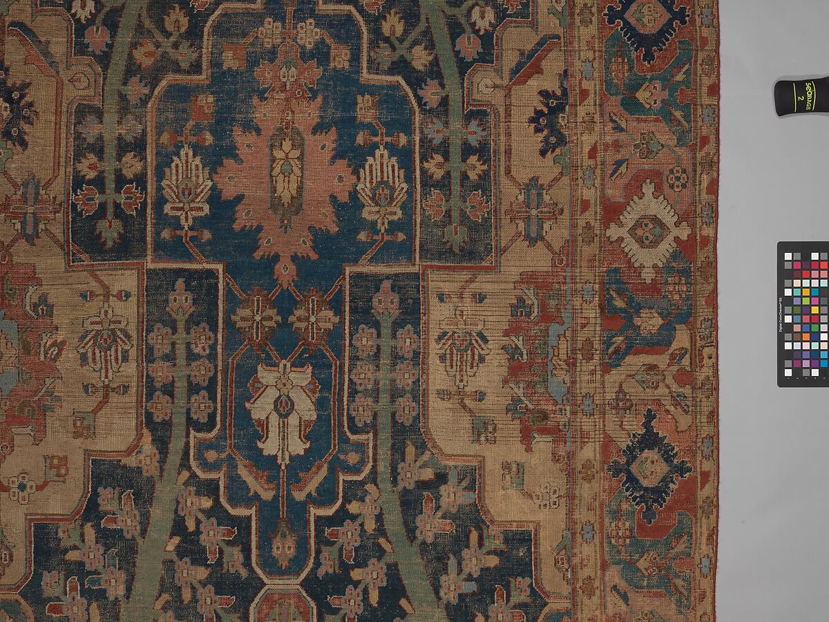 Carpet with Tree and Cartouche Design, Cotton (warp and weft), wool (pile); asymmetrically knotted pile