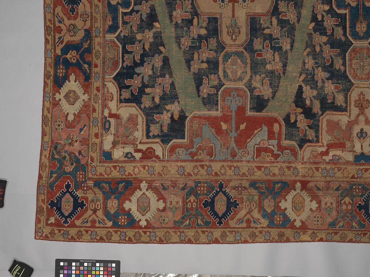 Carpet with Tree and Cartouche Design, Cotton (warp and weft), wool (pile); asymmetrically knotted pile