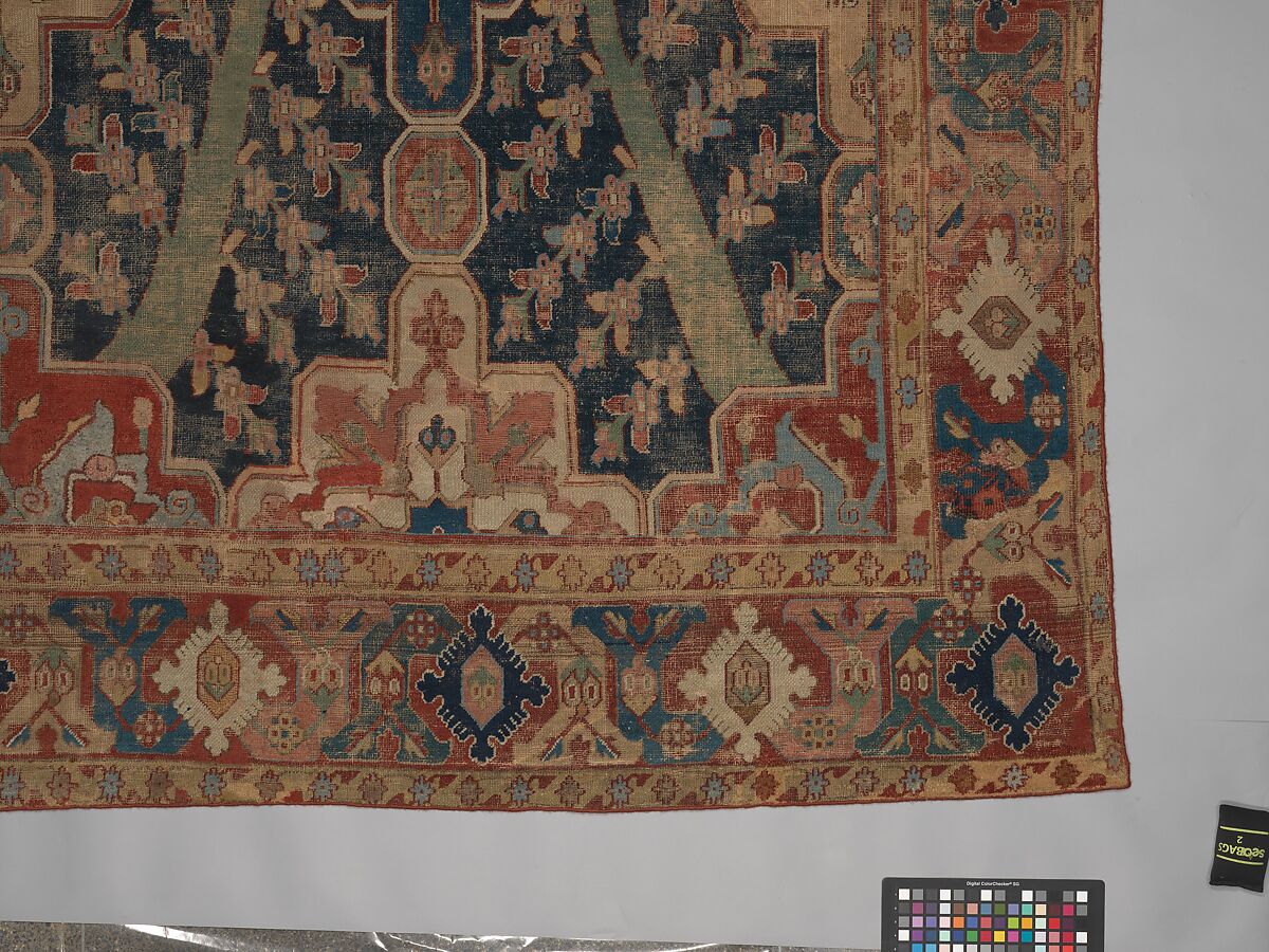 Carpet with Tree and Cartouche Design, Cotton (warp and weft), wool (pile); asymmetrically knotted pile
