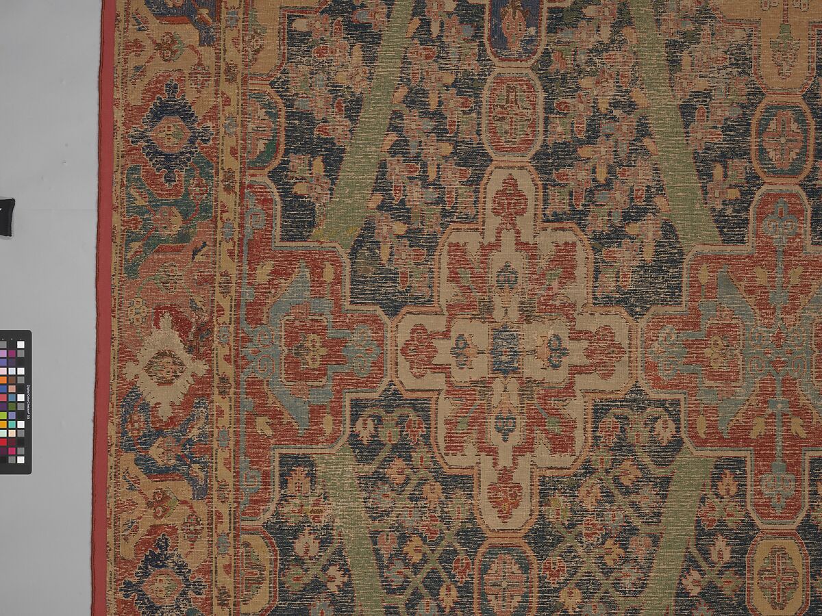 Carpet with Tree and Cartouche Design, Cotton (warp and weft), wool (pile); asymmetrically knotted pile